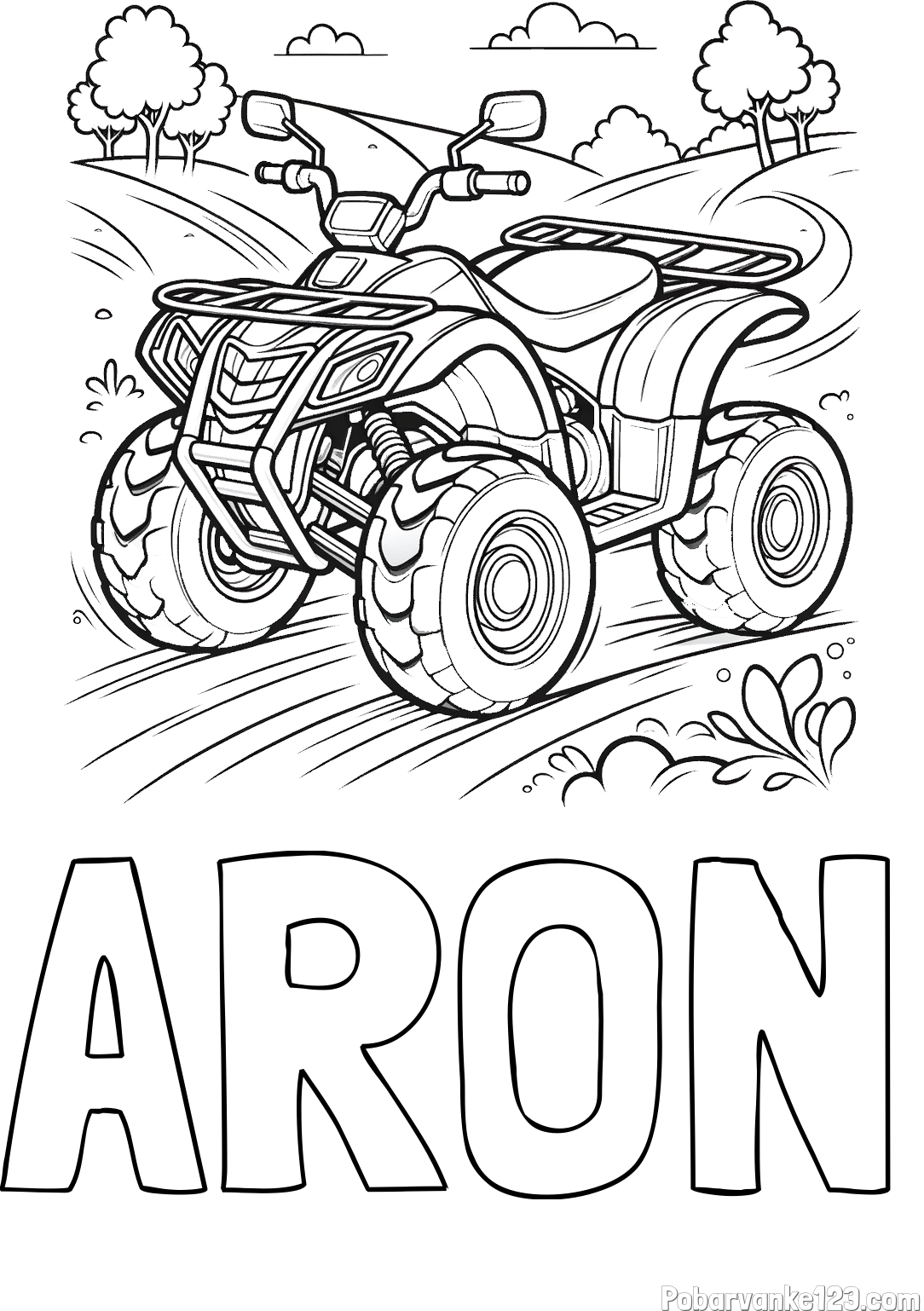Pobarvanka imena ARON in pobarvanka štirikolesnika na cesti