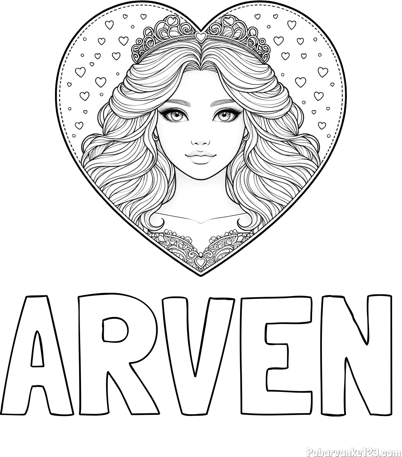 Pobarvanka imena ARVEN in pobarvanka ljubke princese v srčku