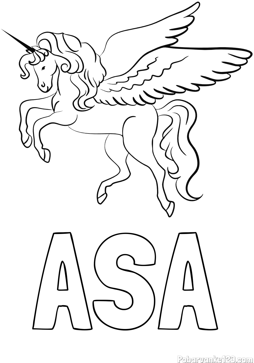 Pobarvanka imena AŠA in lepa pobarvanka samoroga