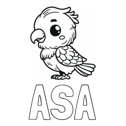 Online izdelana pobarvanka - Pobarvanka imena AŠA in pobarvanka ljubkega papagaja