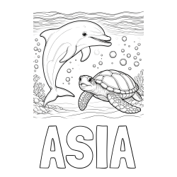 Online izdelana pobarvanka - Pobarvanka imena ASIA in pobarvanka ljubkega delfina in njegove prijateljice želve