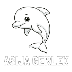 Online izdelana pobarvanka - Pobarvanka imena ASIJA GERLEK in otroška pobarvanka ljubkega delfina