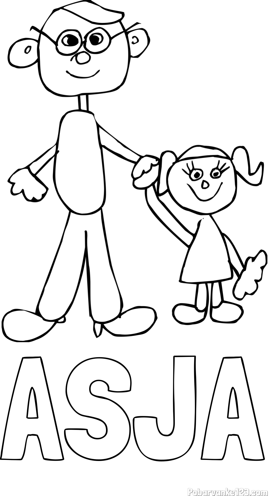 Pobarvanka imena ASJA in otroška pobarvanka očeta in hčerke