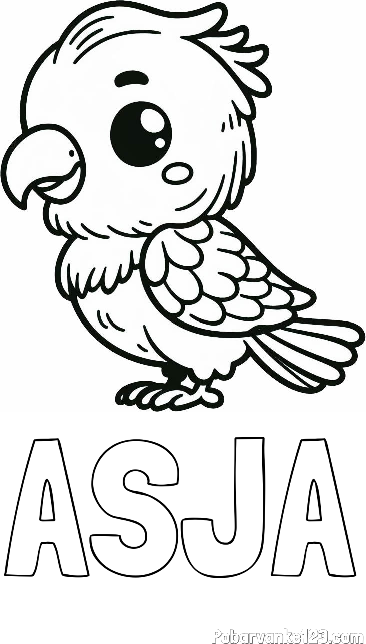 Pobarvanka imena ASJA in pobarvanka ljubkega papagaja