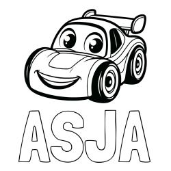 Online izdelana pobarvanka - Pobarvanka imena ASJA in pobarvanka otroškega avtomobila