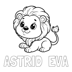 Pobarvanka imena ASTRID  EVA in pobarvanka igrivega levčka