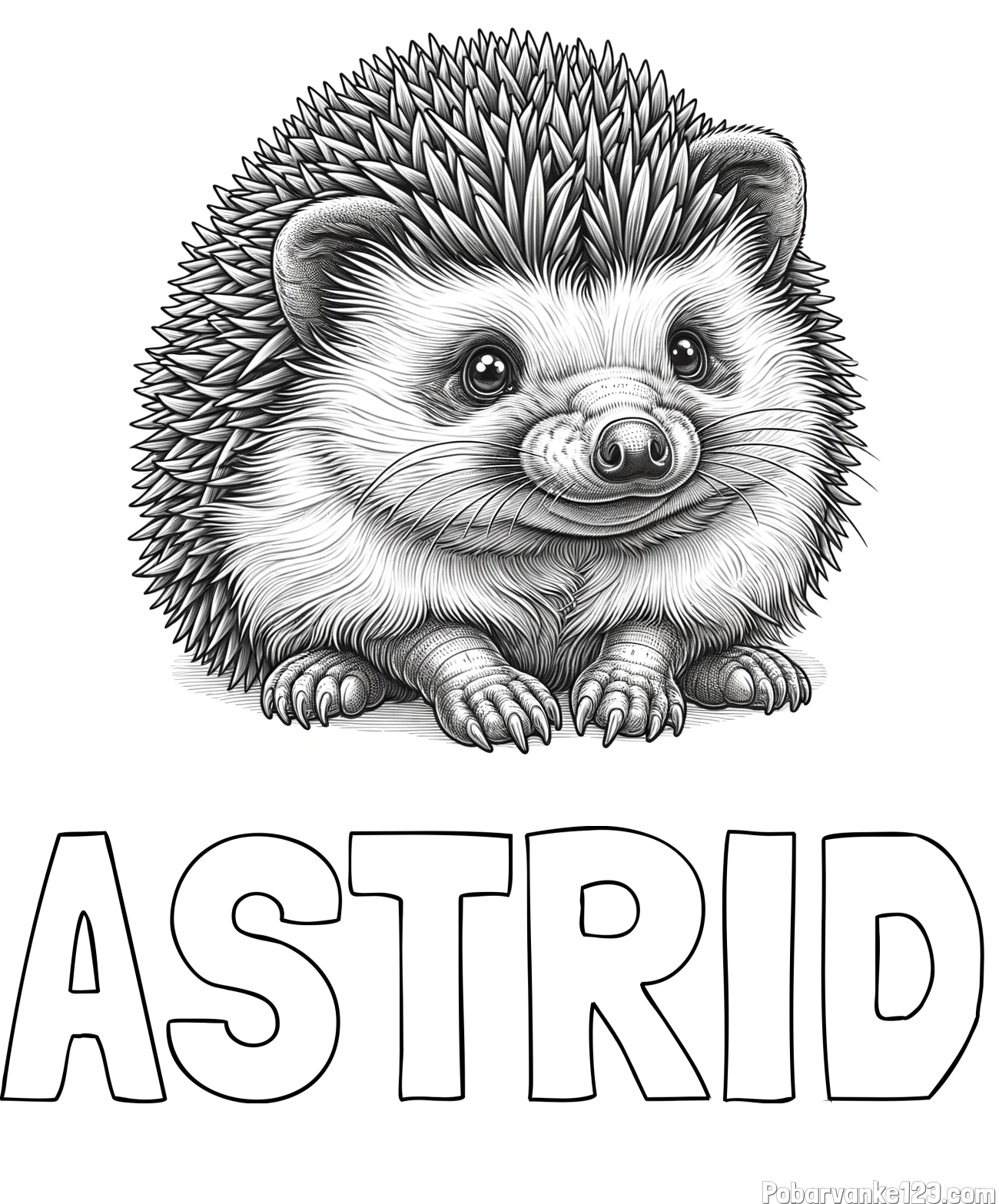Pobarvanka imena ASTRID in pobarvanka ježa