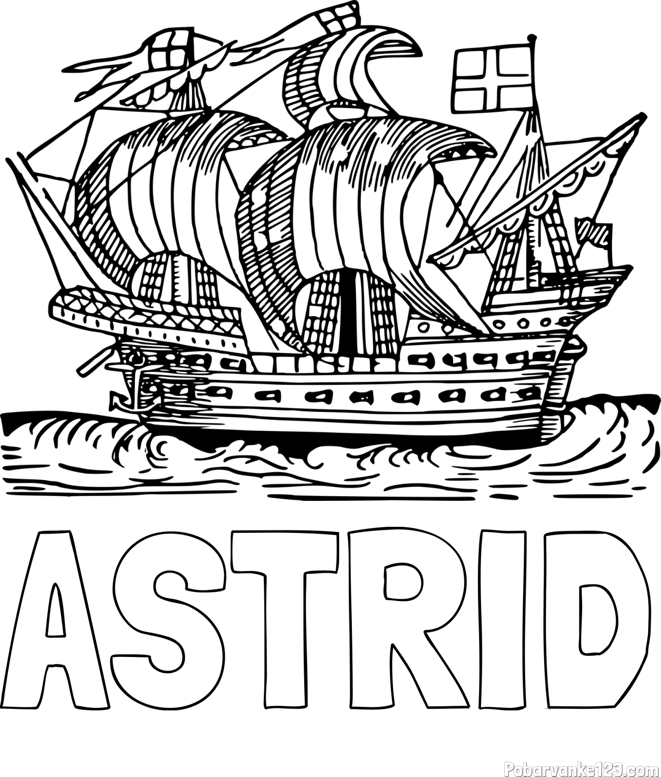 Pobarvanka imena ASTRID in pobarvanka velike in stare ladje