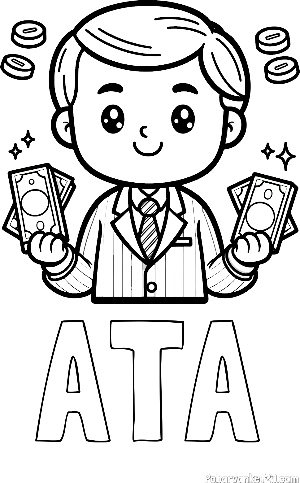Pobarvanka imena ATA in otroška pobarvanka bankirja z veliko denarja