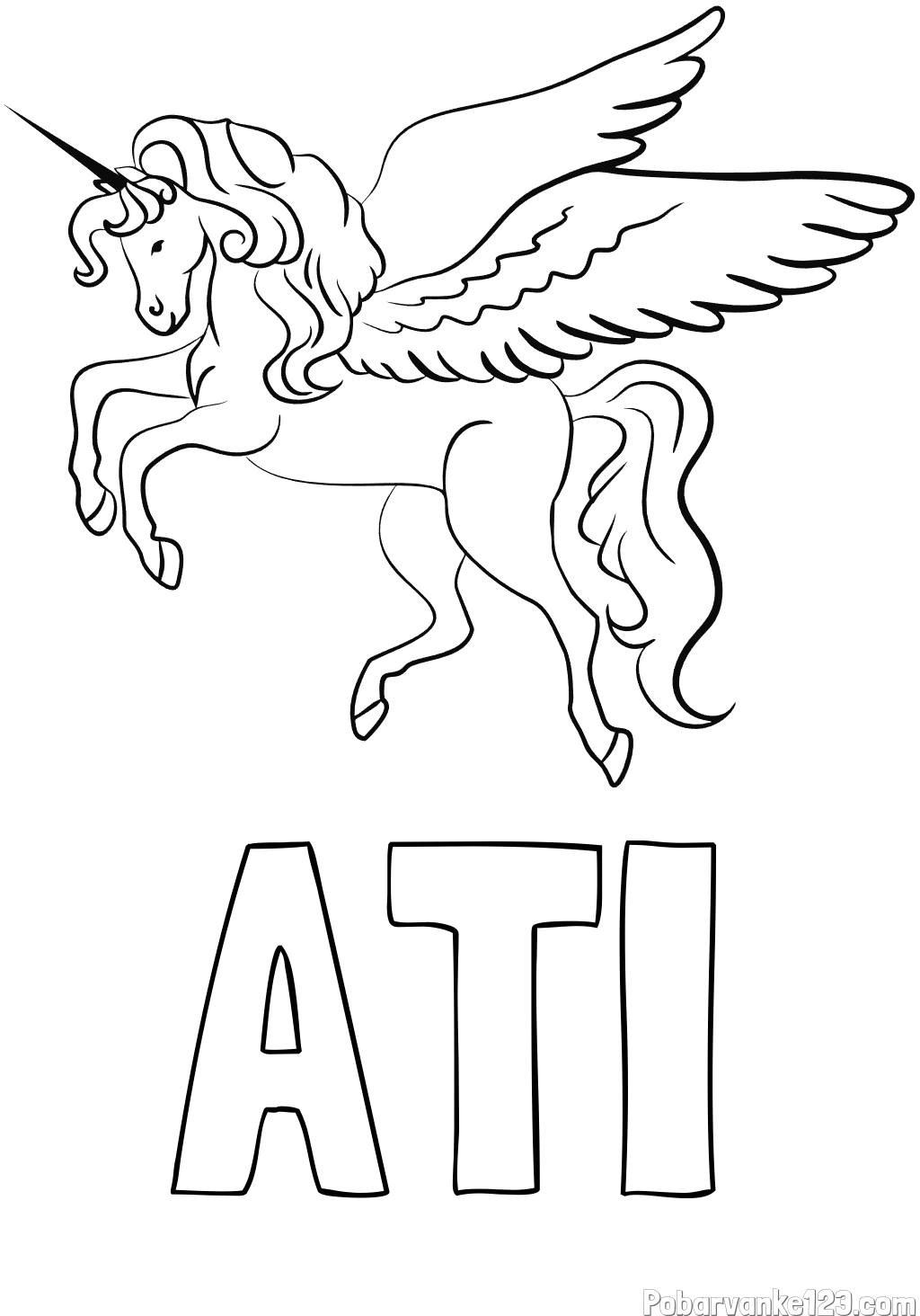 Pobarvanka imena ATI in lepa pobarvanka samoroga