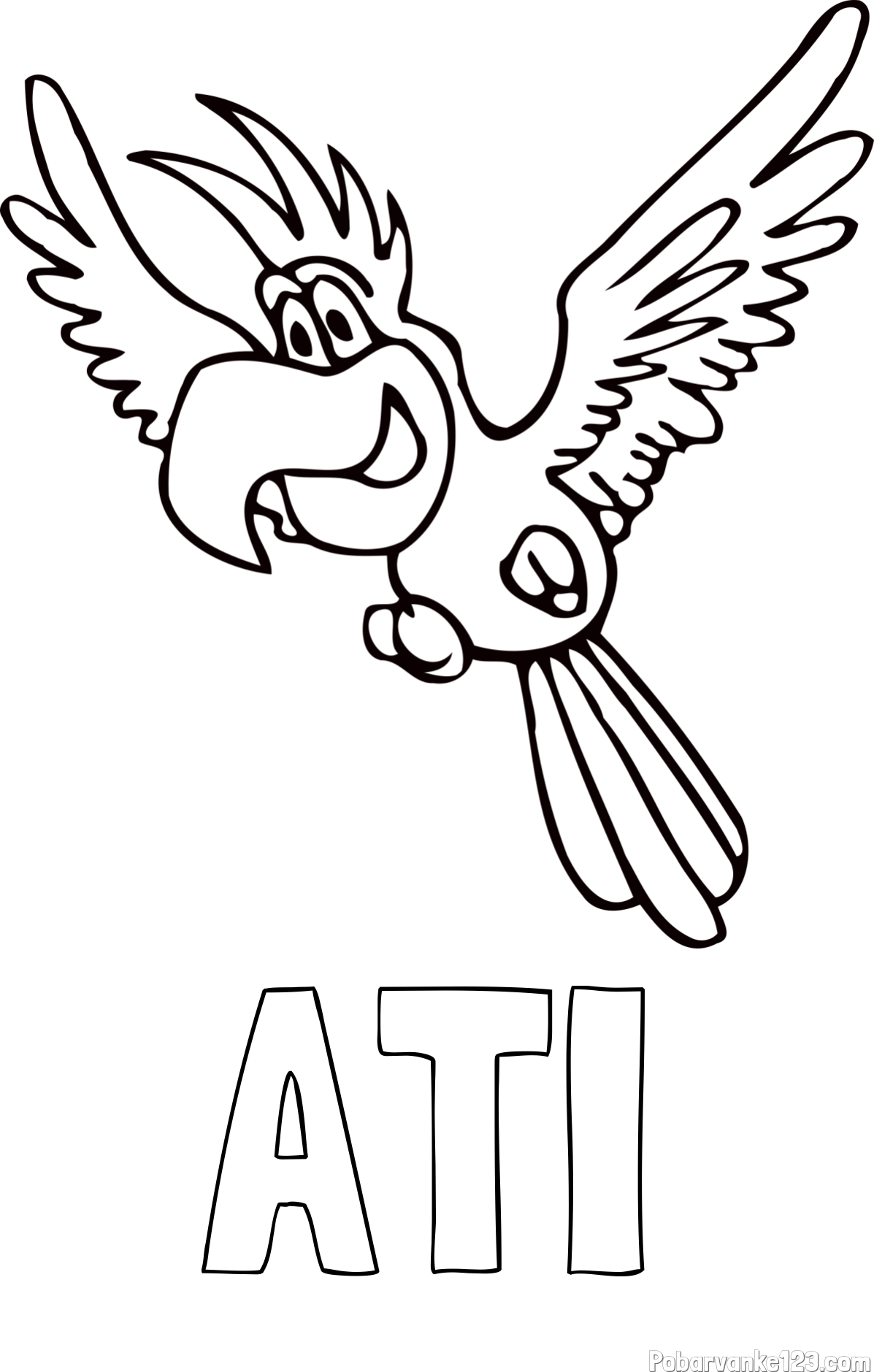 Pobarvanka imena ATI in pobarvanka papagaja v letu