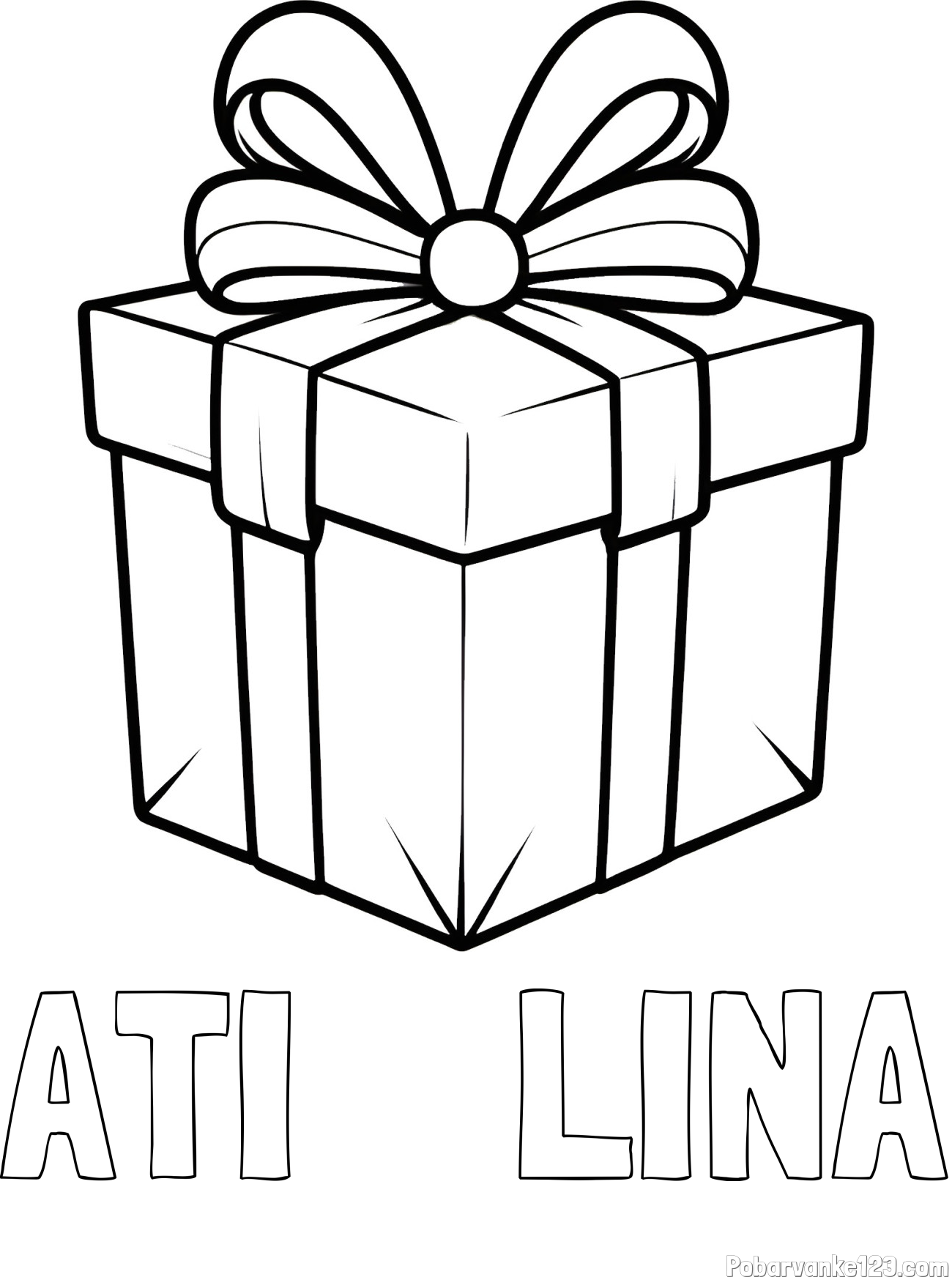 Pobarvanka imena ATI    LINA in pobarvanka darilne škatle s pentljo