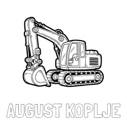 Online izdelana pobarvanka - Pobarvanka imena AUGUST KOPLJE in pobarvanka velikega delovnega stroja - bagra