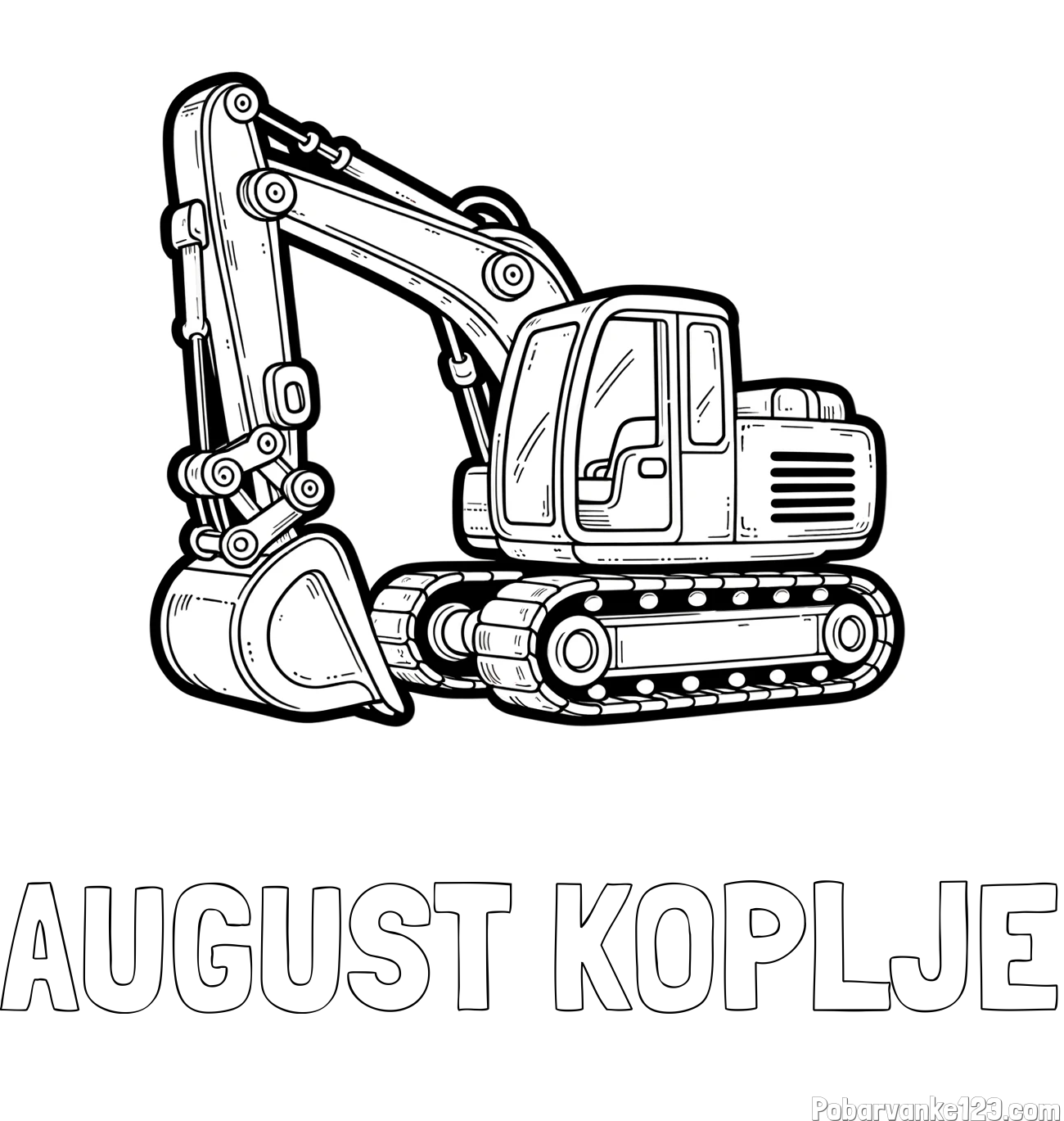 Pobarvanka imena AUGUST KOPLJE in pobarvanka velikega delovnega stroja - bagra