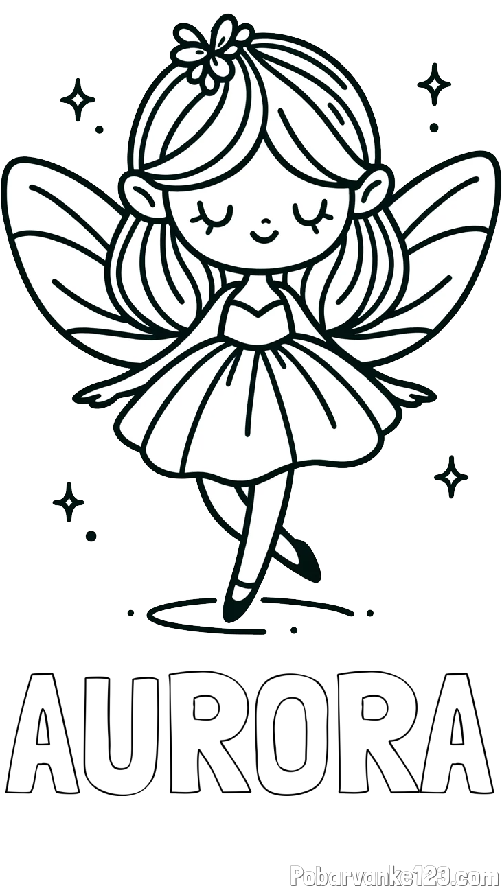 Pobarvanka imena AURORA in enostavna pobarvanka čarobne vile