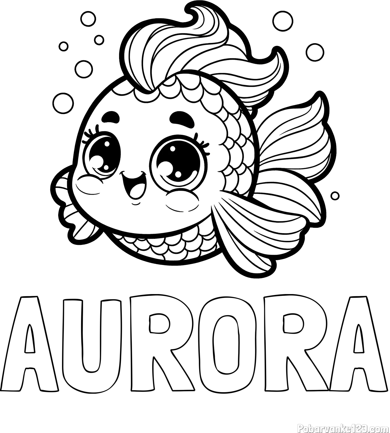 Pobarvanka imena AURORA in pobarvanka ljubke pravljične ribe