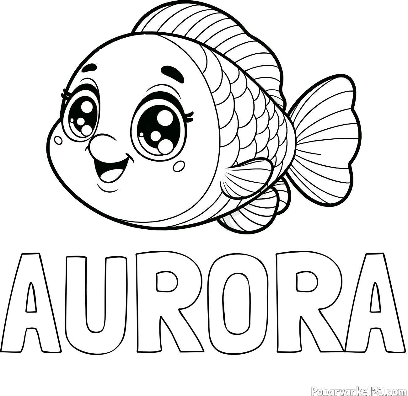 Pobarvanka imena AURORA in pobarvanka prisrčne ribe