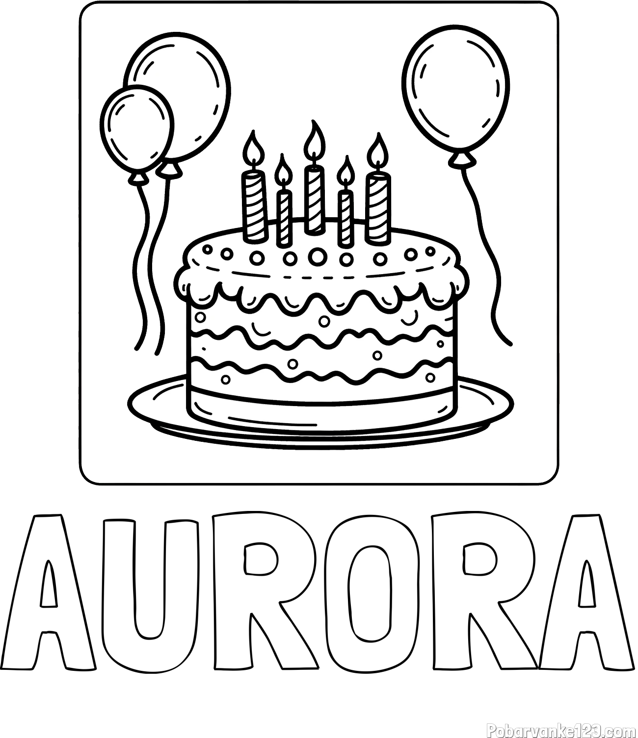Pobarvanka imena AURORA in pobarvanka torte za 5. rojstni dan