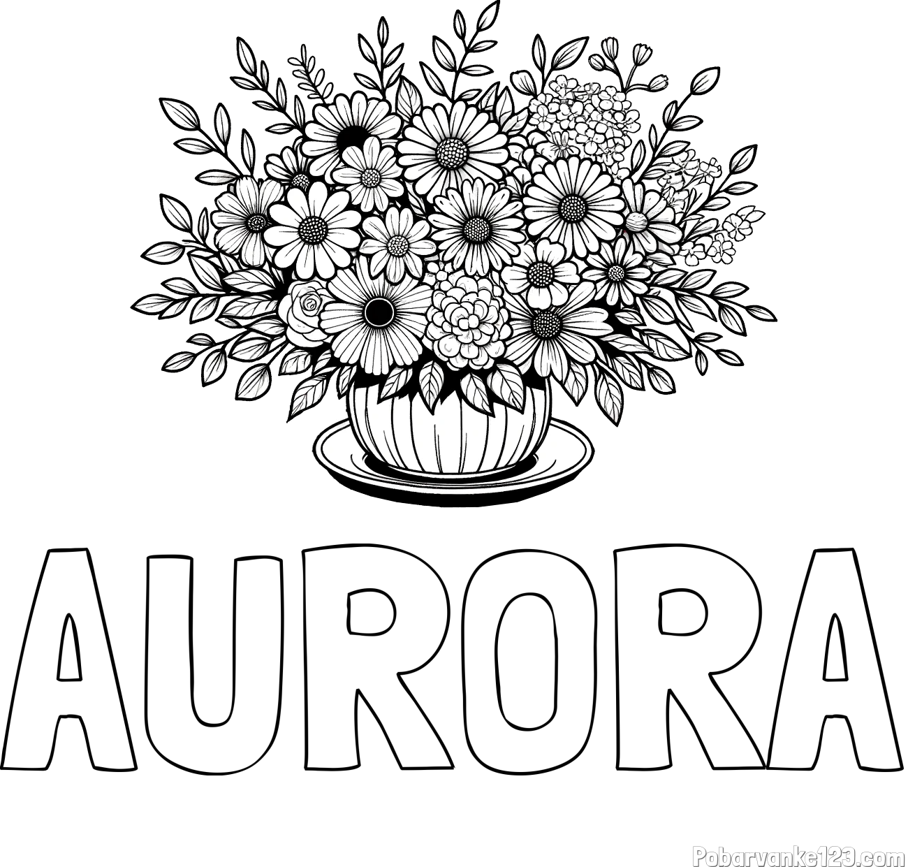 Pobarvanka imena AURORA in pobarvanka velikega šopka rož