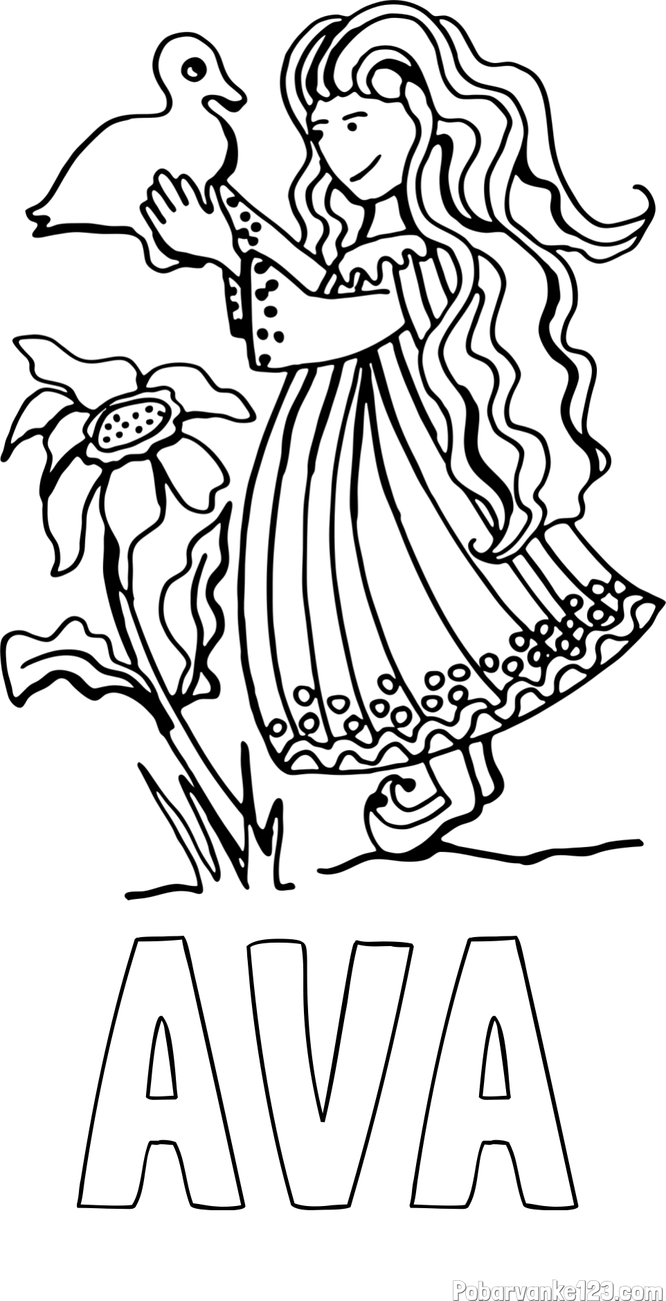 Pobarvanka imena AVA in pobarvanka deklice in račke