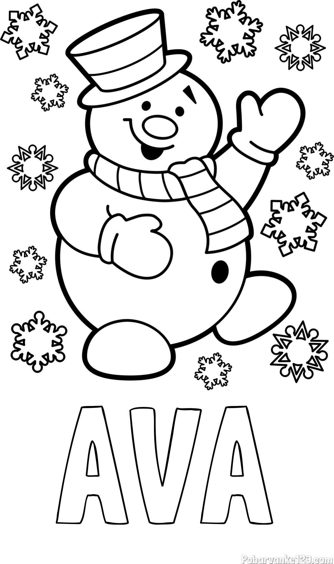 Pobarvanka imena AVA in pobarvanka veselega snežaka