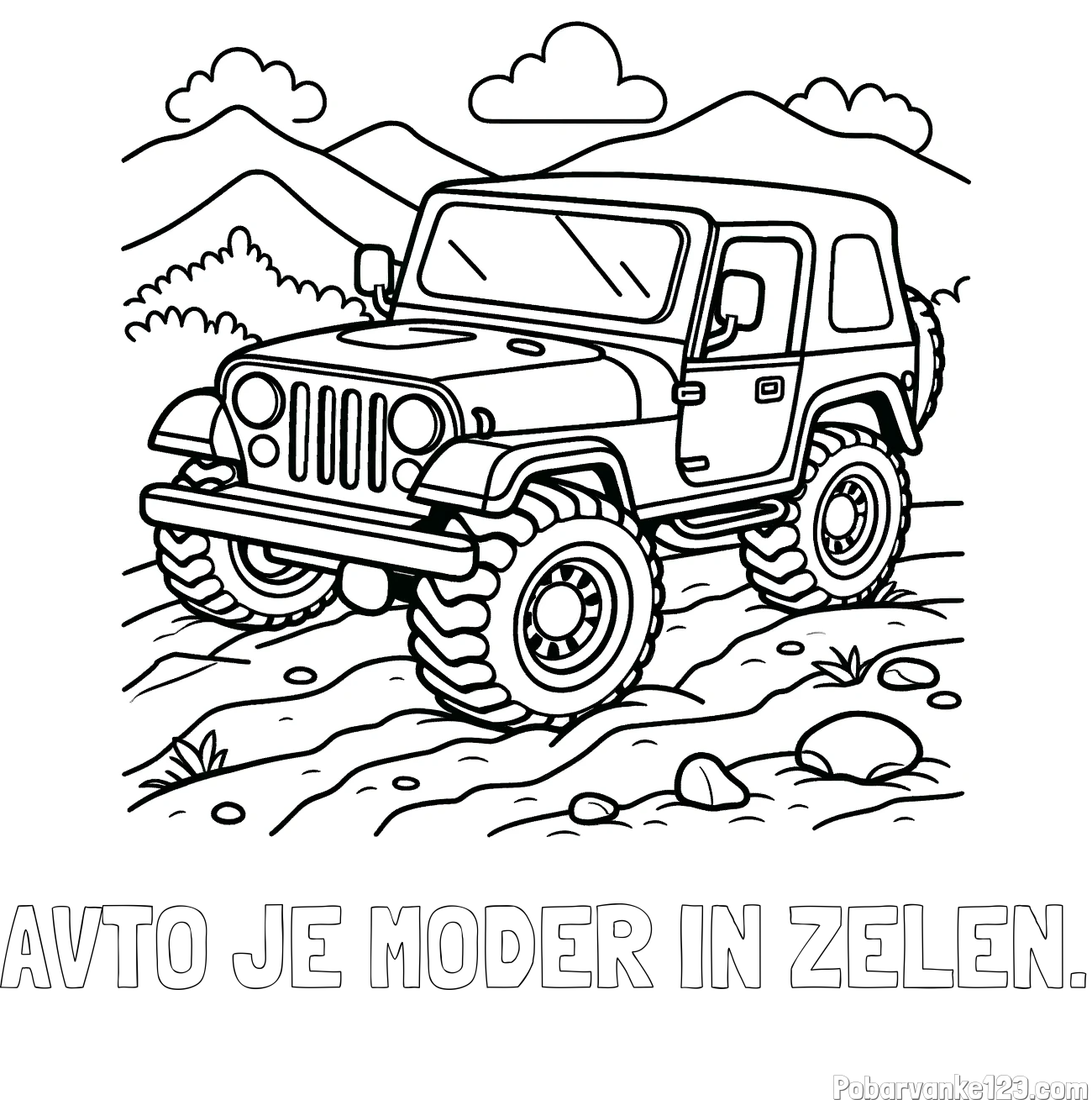 Pobarvanka imena AVTO JE MODER IN ZELEN. in pobarvanka džipa na terenu