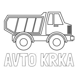 Online izdelana pobarvanka - Pobarvanka imena AVTO KRKA in otroška pobarvanka tovornjaka za prevoz smeti in drugega tovora