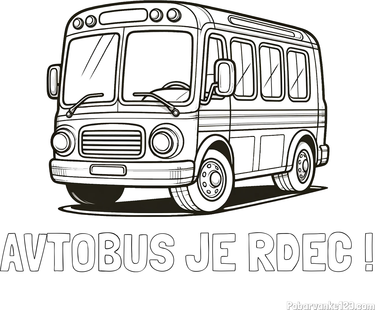 Pobarvanka imena AVTOBUS JE RDEČ ! in pobarvanka avtobusa, ki zavija v desno