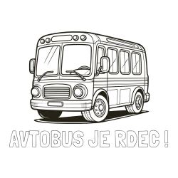 Online izdelana pobarvanka - Pobarvanka imena AVTOBUS JE RDEČ ! in pobarvanka avtobusa, ki zavija v desno