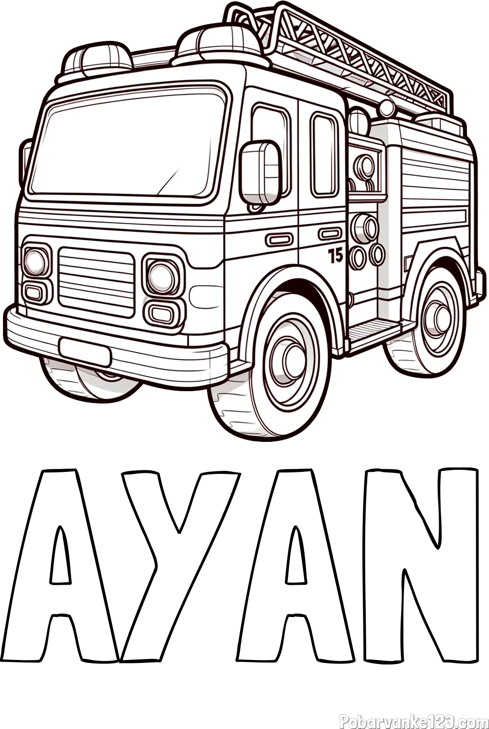 Pobarvanka imena AYAN in otroška pobarvanka gasilskega avta