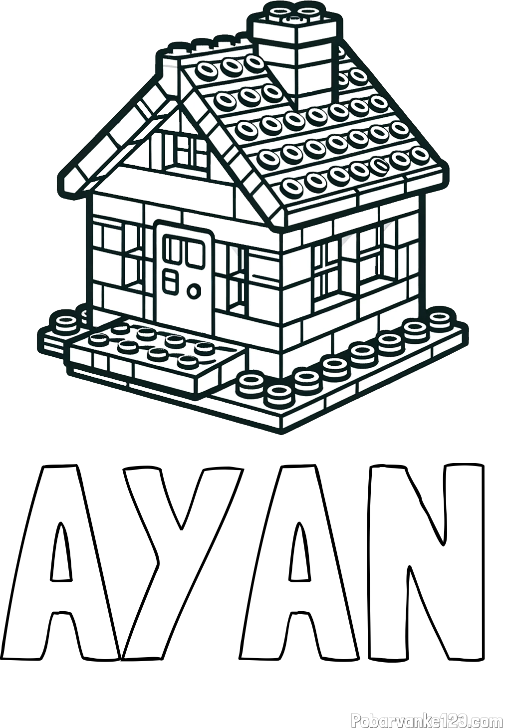 Pobarvanka imena AYAN in pobarvanka LEGO hiške