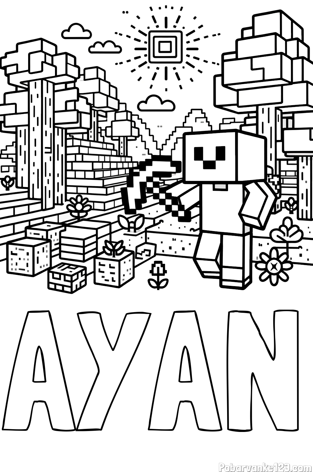 Pobarvanka imena AYAN in pobarvanka Minecraft sveta
