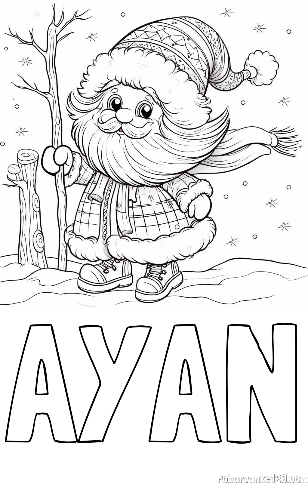 Pobarvanka imena AYAN in pobarvanka prikupnega Dedka Mraza