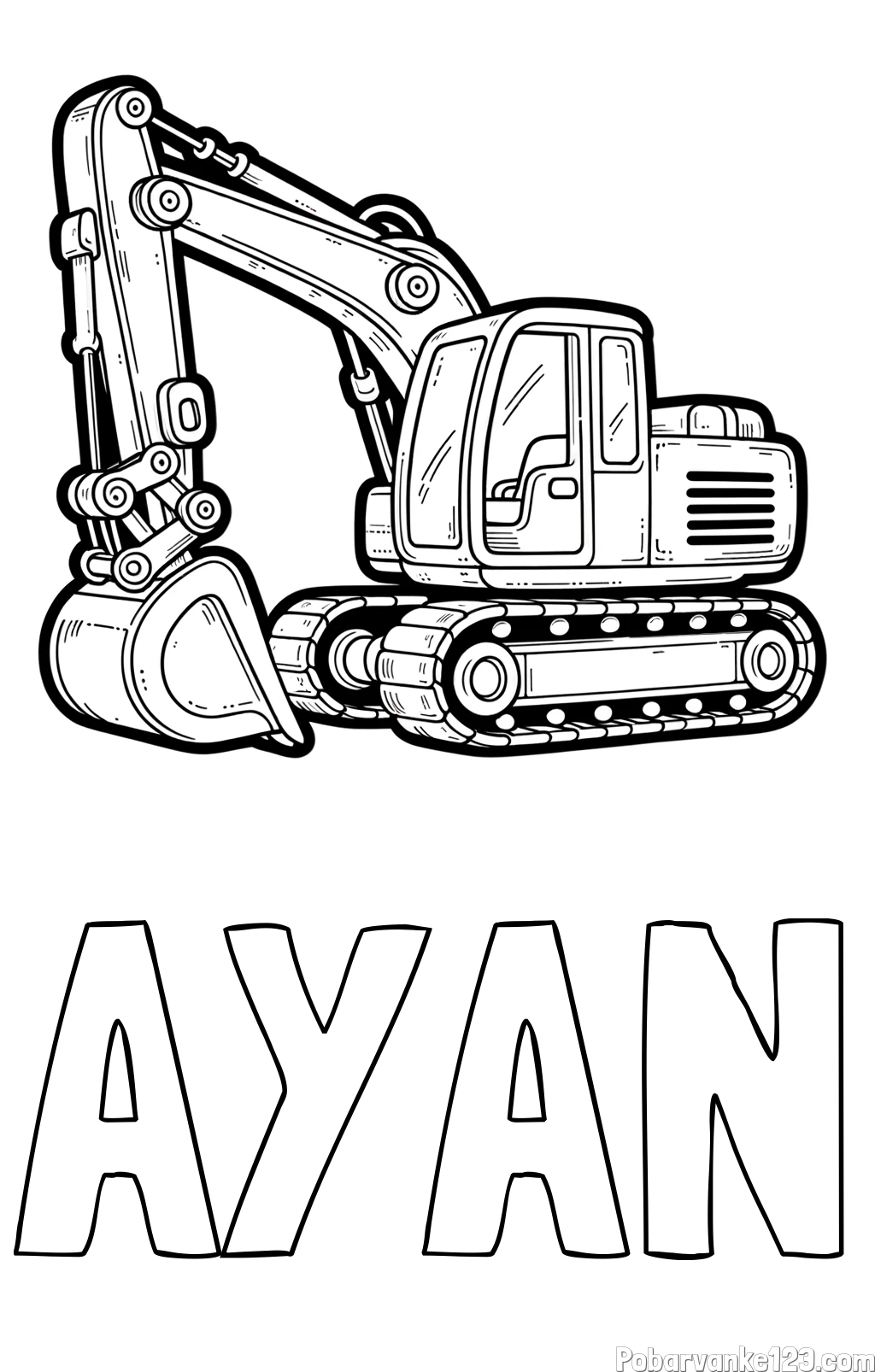 Pobarvanka imena AYAN in pobarvanka velikega delovnega stroja - bagra