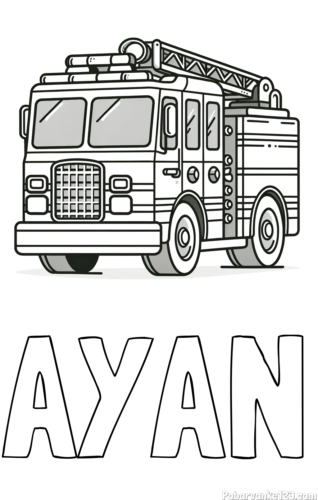 Pobarvanka imena AYAN in pobarvanka velikega gasilskega avta