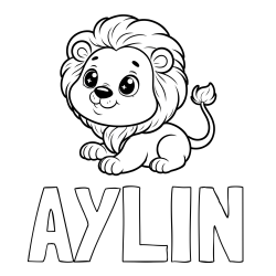 Online izdelana pobarvanka - Pobarvanka imena AYLIN in pobarvanka igrivega levčka