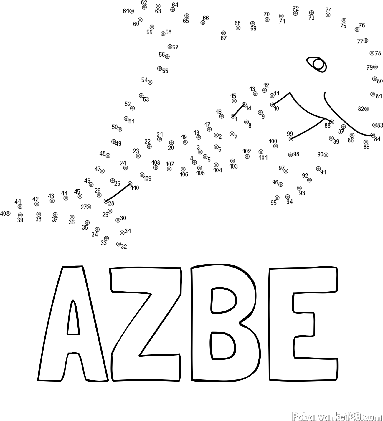 Pobarvanka imena AŽƁE in pobarvanka delfina - poveži številke