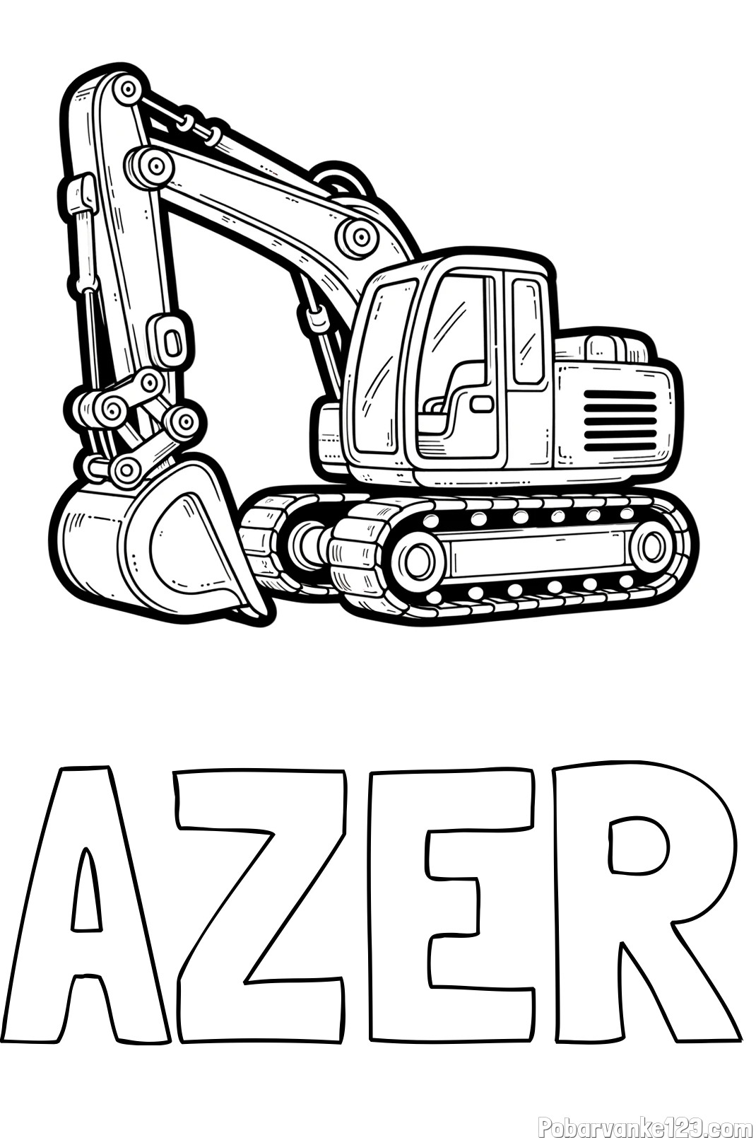 Pobarvanka imena AZER in pobarvanka velikega delovnega stroja - bagra