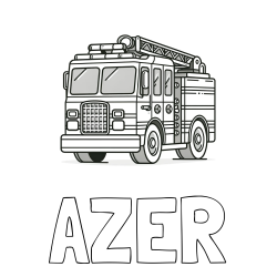 Online izdelana pobarvanka - Pobarvanka imena AZER in pobarvanka velikega gasilskega avta