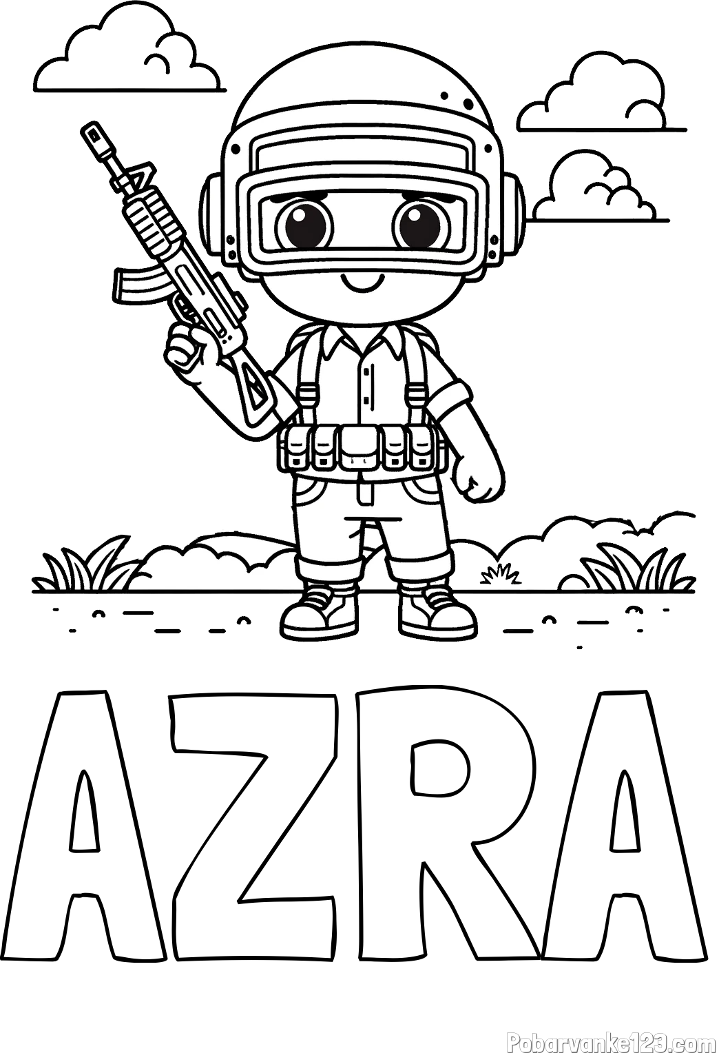 Pobarvanka imena AZRA in lepa otroška PUBG pobarvanka