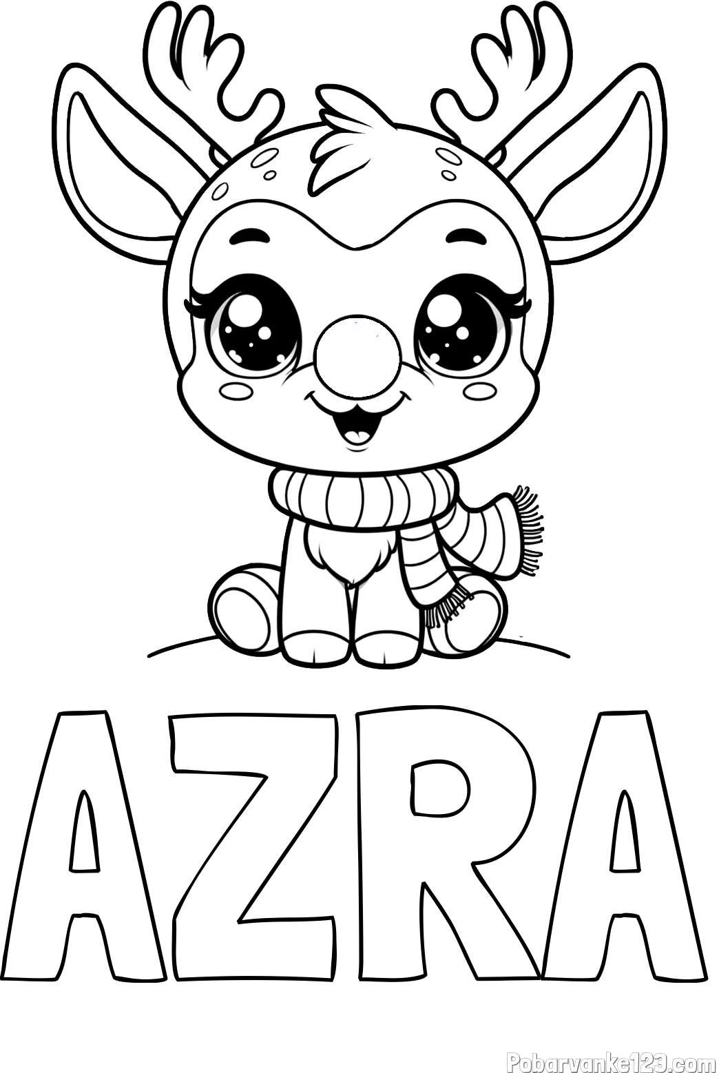 Pobarvanka imena AZRA in otroška pobarvanka jelenčka Rudolfa s šalom okoli vratu