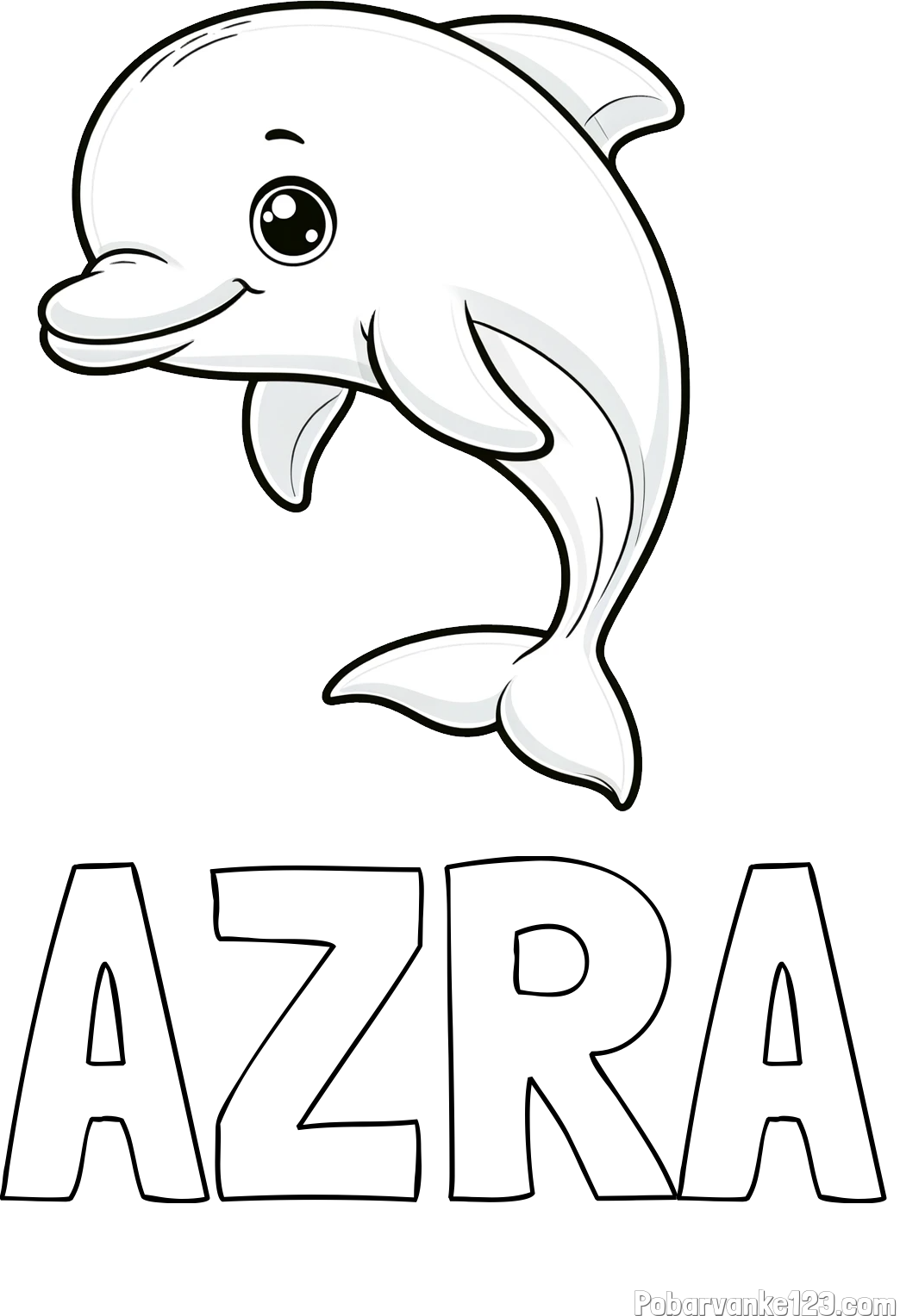 Pobarvanka imena AZRA in otroška pobarvanka ljubkega delfina