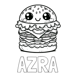 Pobarvanka imena AZRA in otroška pobarvanka nasmejanega hamburgerja