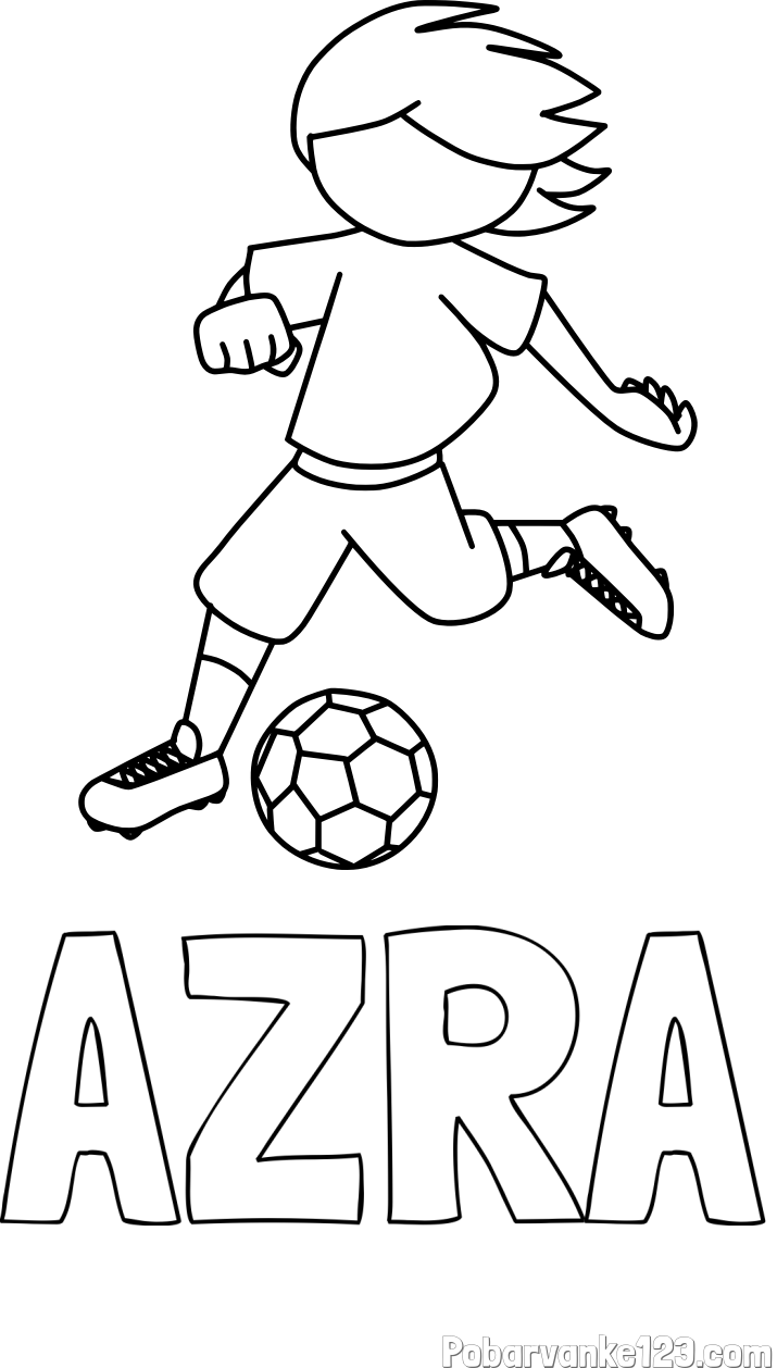 Pobarvanka imena AZRA in otroška pobarvanka preprosto ilustriranega nogometaša