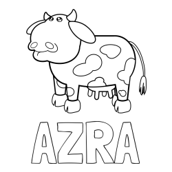 Pobarvanka imena AZRA in otroška pobarvanka smešne krave