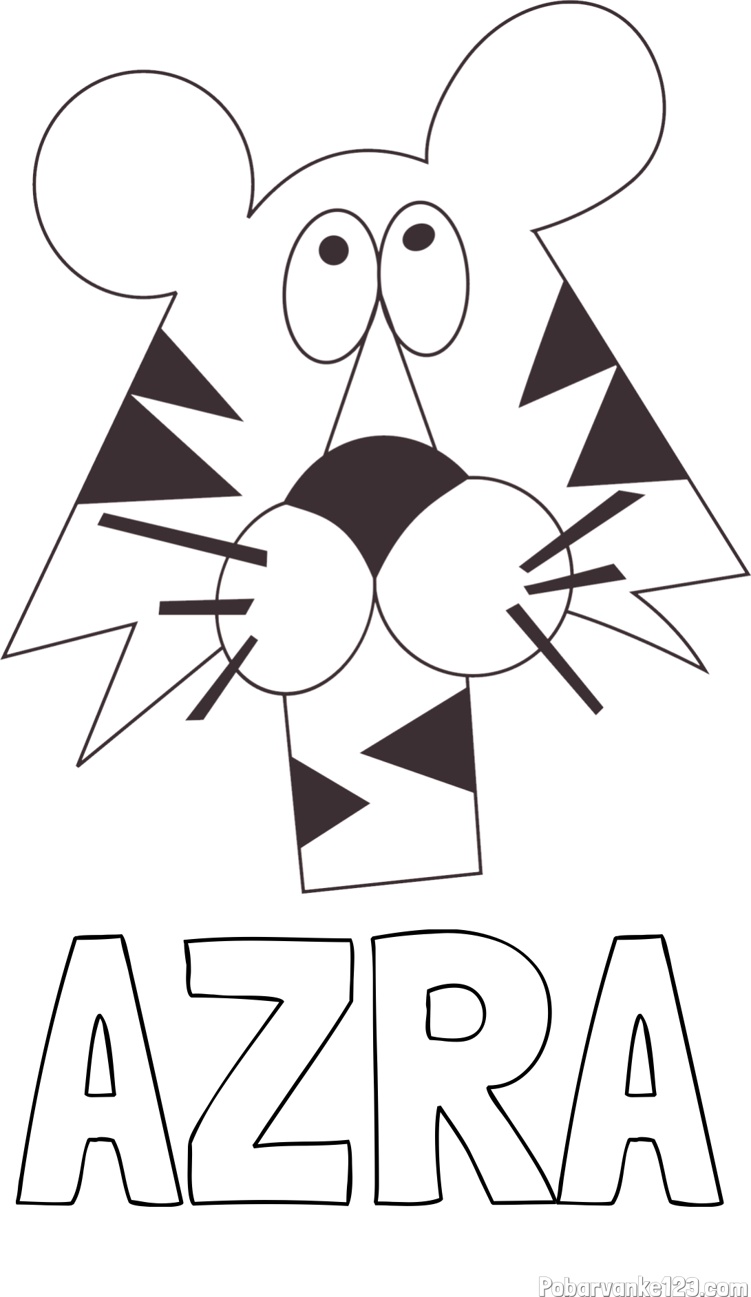 Pobarvanka imena AZRA in otroška pobarvanka tigrove glave