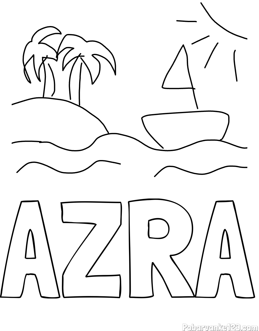 Pobarvanka imena AZRA in plaža