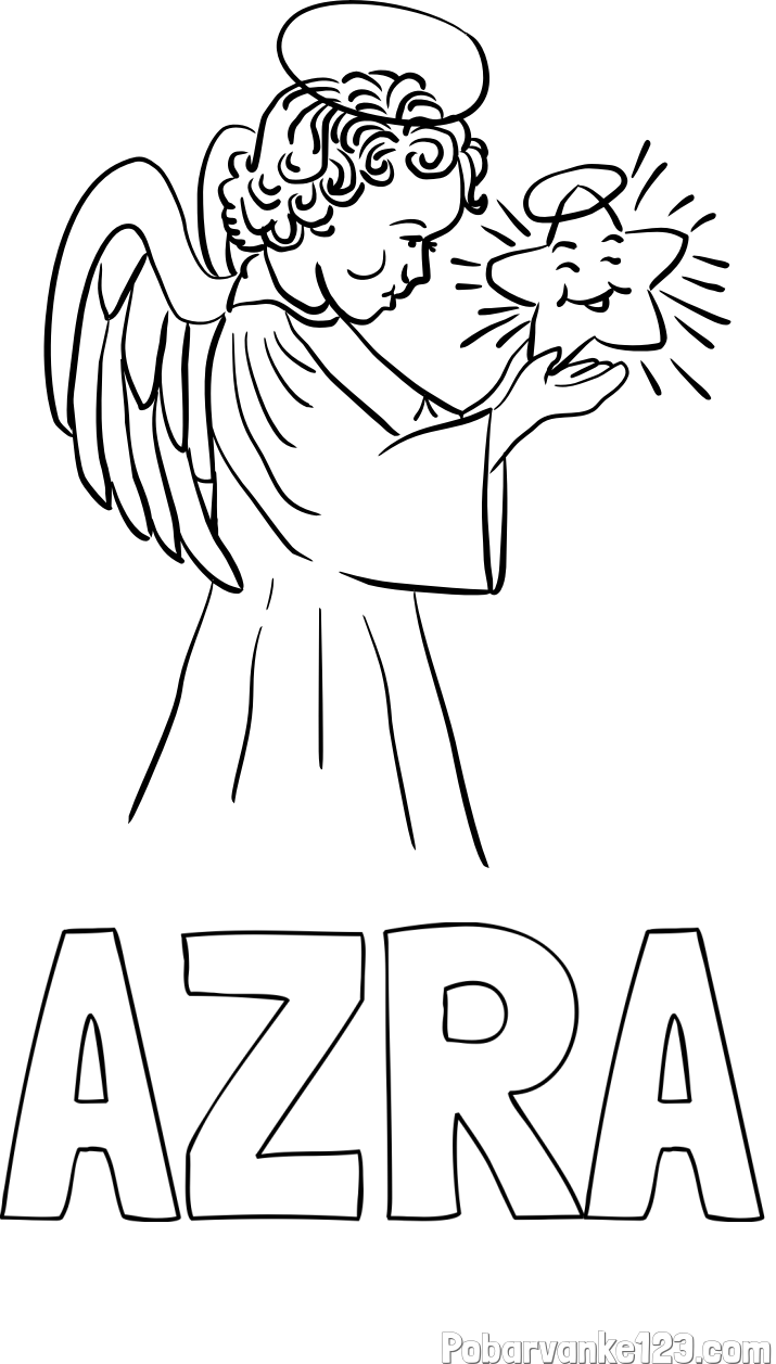 Pobarvanka imena AZRA in pobarvanka angela z zvezdo