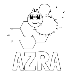 Pobarvanka imena AZRA in pobarvanka čebelice in satja - poveži številke