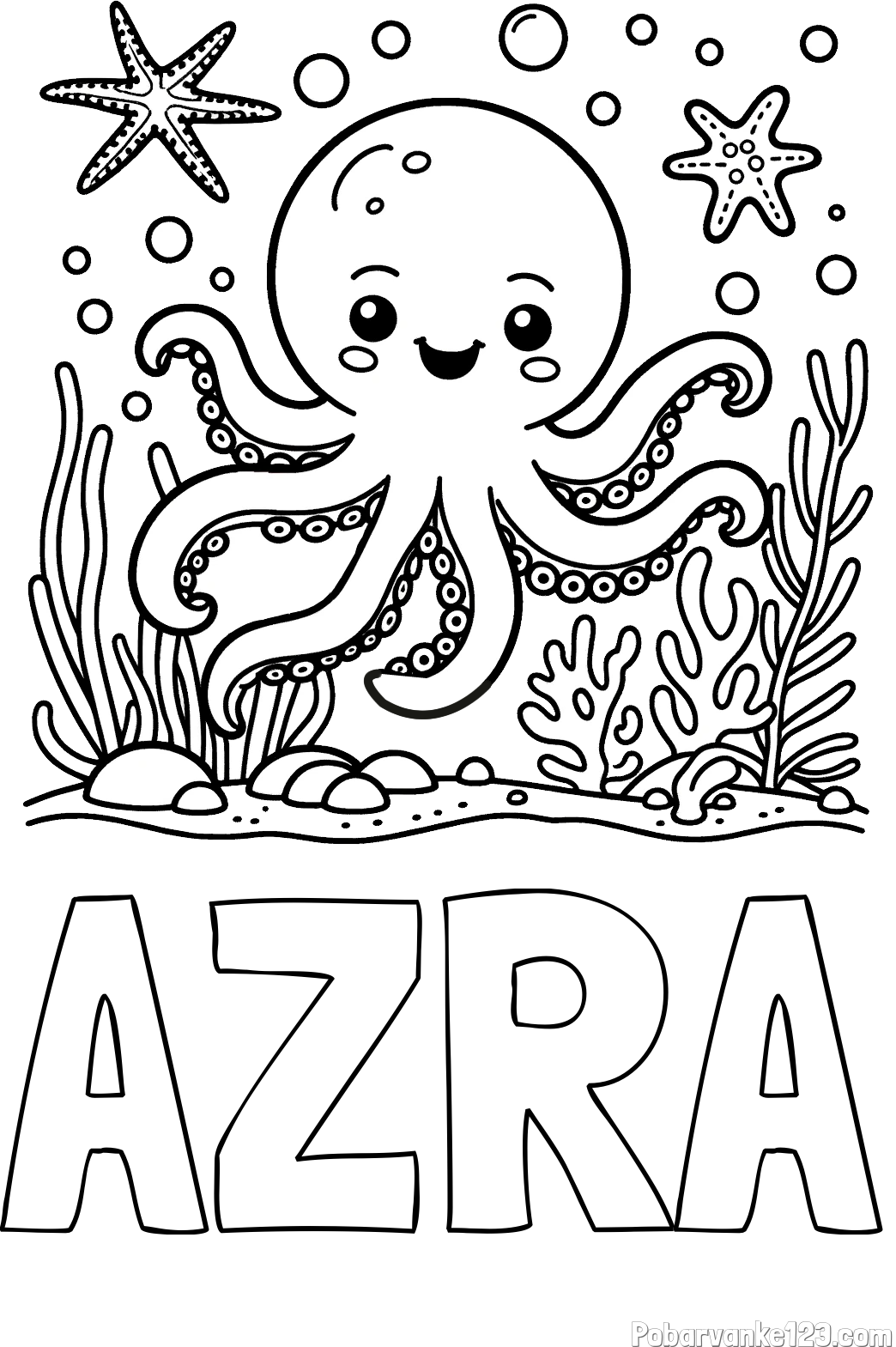 Pobarvanka imena AZRA in pobarvanka hobotnice